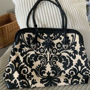 Brighton Mevelyn Fabric Signature Jacquard Tote White &Black Weekender Shoulder